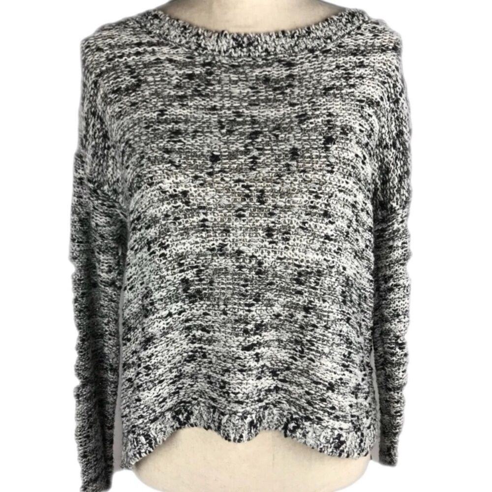Garage Marled Knit Sweater Black White Womens Size XS Crop Long Sleeve Pullover